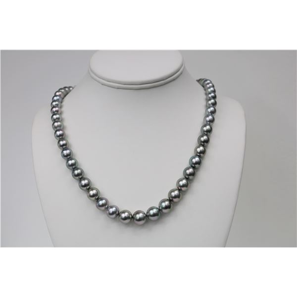 8-10mm Tahitian Silver Round Necklace with Gold Clasp