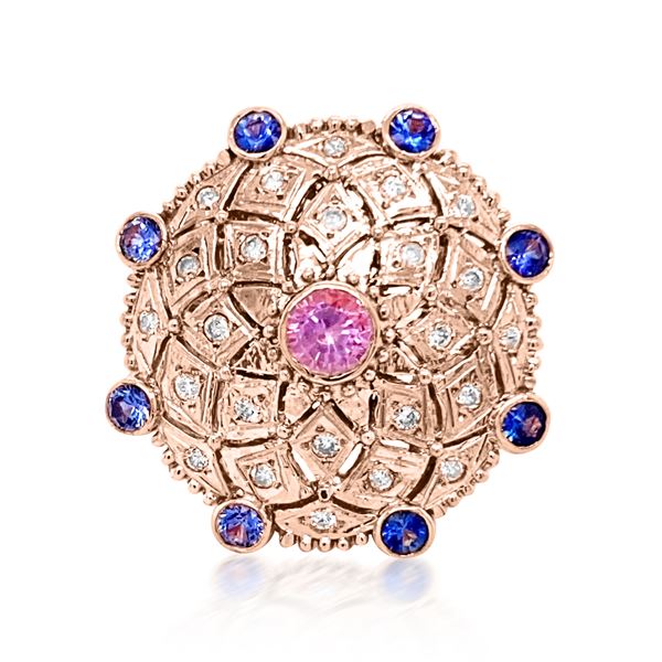 0.98ct NATURAL CEYLON Blue Sapphire / 0.79ct NATURAL CEYLON Pink Sapphire 14K Rose Gold Ring