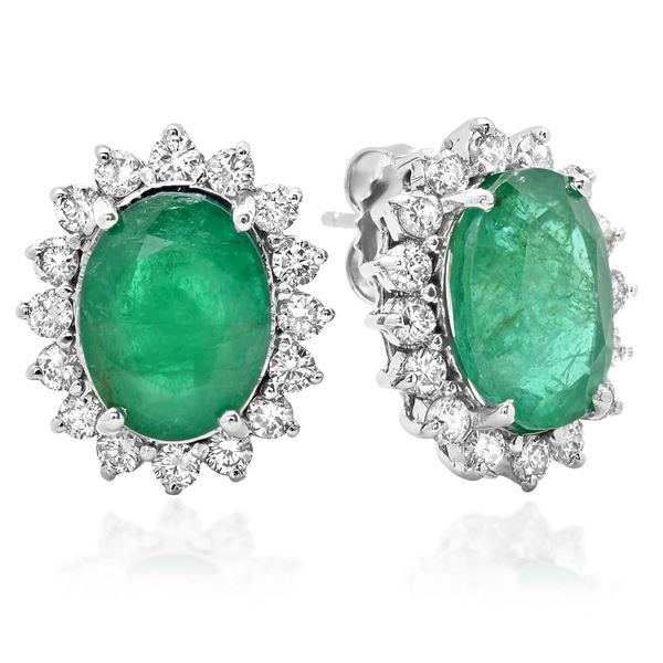 7.79ct Emerald 14 K White  Gold Earrings