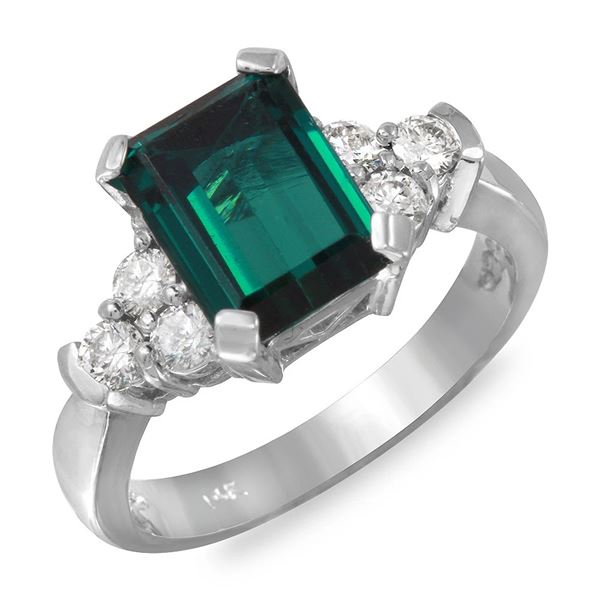 2.62ct Green Tourmaline 14 K White  Gold Ring