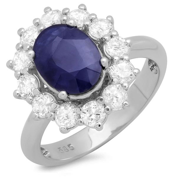 2.39ct Blue Sapphire 14 K White  Gold Ring