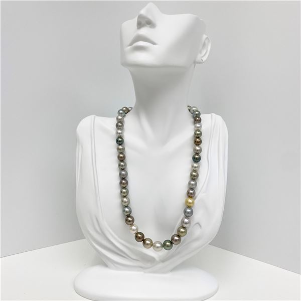 8-10mm Tahitian Silver Multicolor Round/Near-Round Pearl Necklace with Gold Clasp