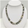 Image 2 : 8-10mm Tahitian Silver Multicolor Round/Near-Round Pearl Necklace with Gold Clasp