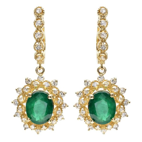 4.86ct Emerald 14 K Yellow  Gold Earrings