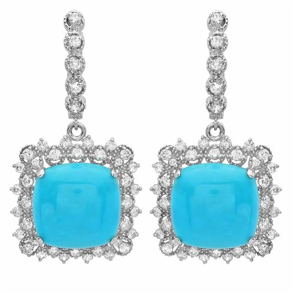 14.45ct Turquoise 14 K White Gold Earrings