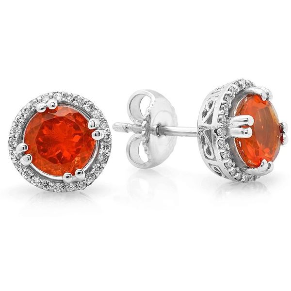 1.22ct Fire opal 14 K White Gold Earrings