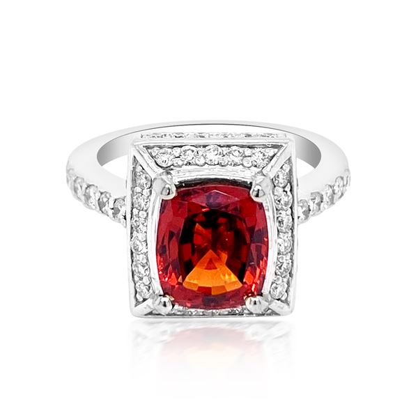 3.20CT NATURAL MALAYA GARNET 14K White GOLD RING