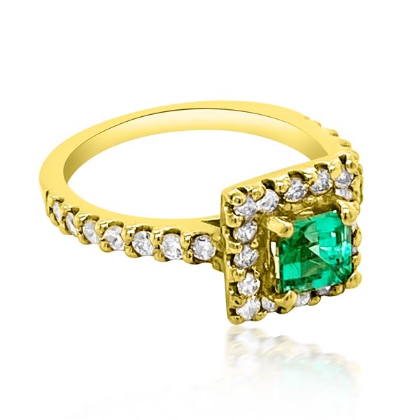 0.54CT NATURAL COLOMBIAN EMERALD 14K YELLOW GOLD RING