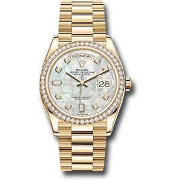 Rolex 36MM Day Date YG with Diamond Bezel Model # 128348