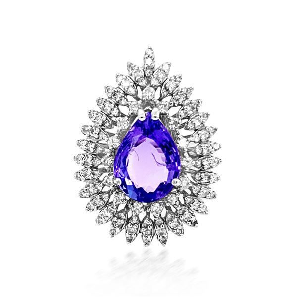 4.32CT NATURAL TANZANITE 14K WHITE GOLD RING