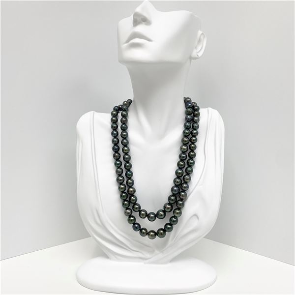 8-10mm Tahitian Peacock Near-Round Double-Strand Pearl Necklace with Gold Clasp