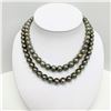 Image 2 : 8-10mm Tahitian Silver Green Near-Round Double-Strand Pearl Necklace with Gold Clasp