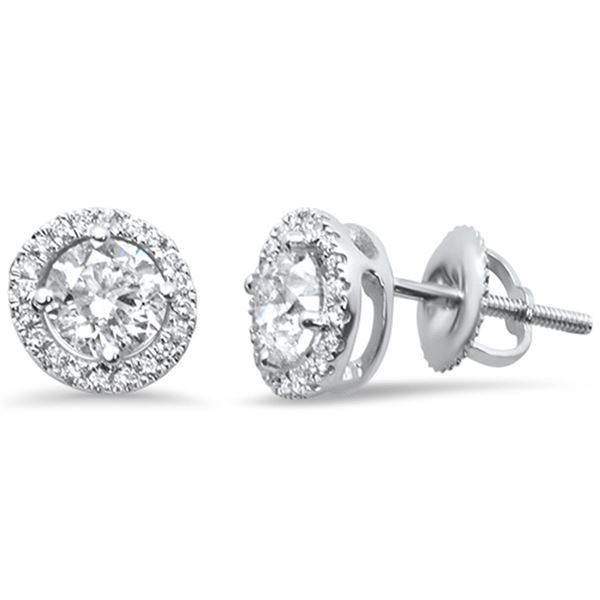 1.17ct 2 Round 1.01ct 14K White Gold Diamond Halo Stud Earrings