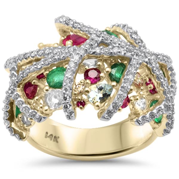 4.21ct 14K Yellow Gold Diamond Multi Color Ring Size 6.5