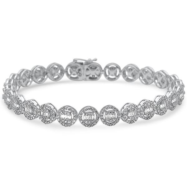 3.65ct 14K White Gold Diamond Round & Baguette Tennis Bracelet 8" Long