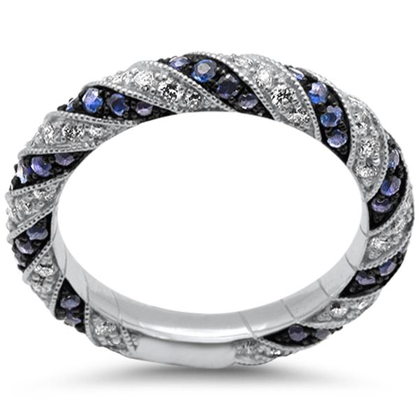 0.61ct 14K White Gold Blue Sapphire & Diamond Ring Band