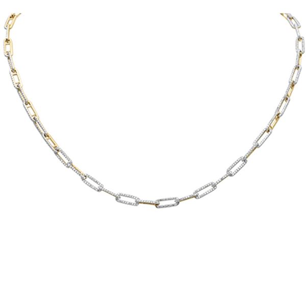 1.73ct 14K Yellow Gold Diamond Paperclip Design Necklace 16" Long