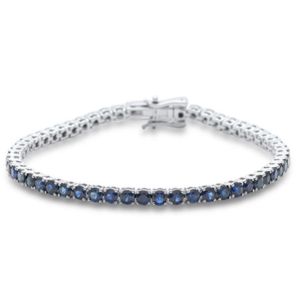 7.96ct 14K White Gold Natural Blue Sapphire Tennis Bracelet 7" Long