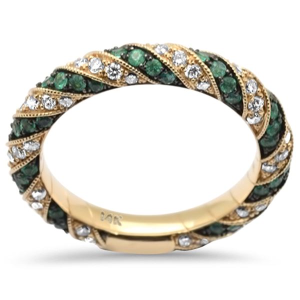 0 .62ct 14K Yellow Gold Emerald & Diamond Ring Band Size 6.5