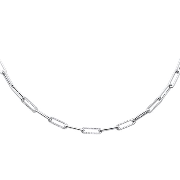 0.55ct 14K White Gold Diamond Paperclip Pendant Necklace 16"