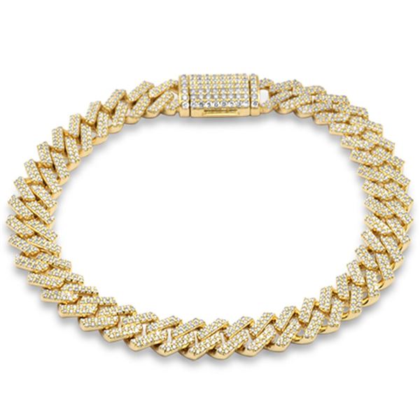 7mm 1.94ct 14K Yellow Gold Diamond Micro Pave Cuban Square Link Bracelet 8"