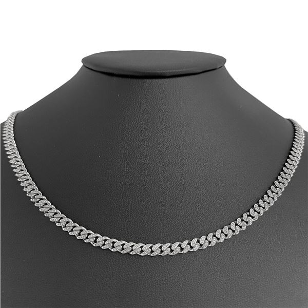 5mm 1.62ct 14k White Gold Round Diamond Cuban Necklace 18" Long