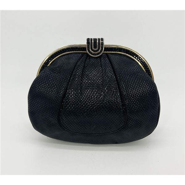 Judith Leiber Black Lizard Black Crystal Top Clutch