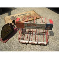 Battery display, egg scale and wood box