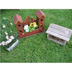 Birdhouse planter, trellis misc.