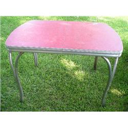 Red laminate table w/chrome legs