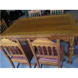 Oak draw leaf table w/chairs