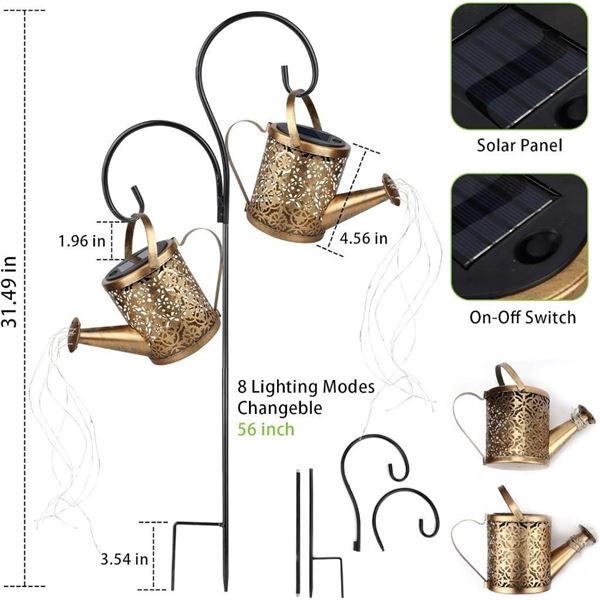 Watering Can Solar Panel Light Garden Decor
