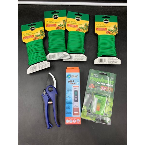 Lot of Floral wire, Pruning Shears and Soil Testers