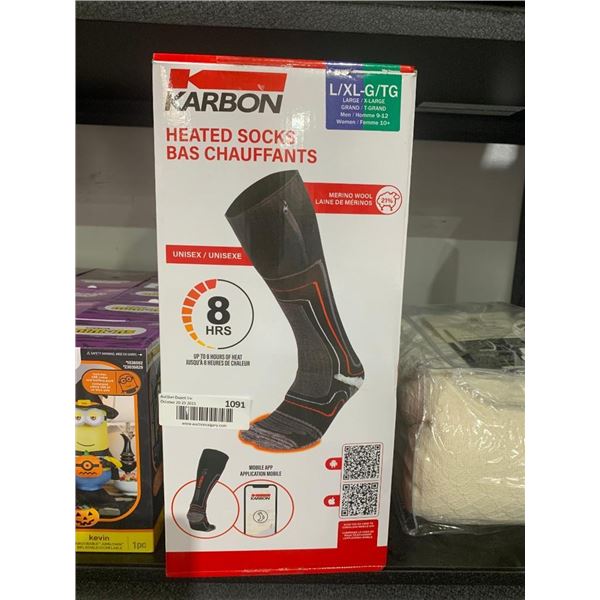 Karbon Size Mens L/XL Heated Socks with Battery Packs & Charge Cord