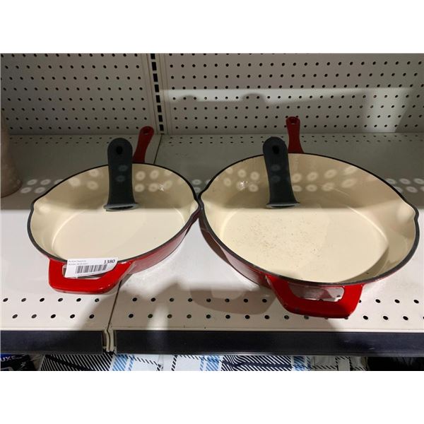 Lot of 2 Tramontina Enamel Coated Cast Iron Frying Pans with Silicon Handle Covers