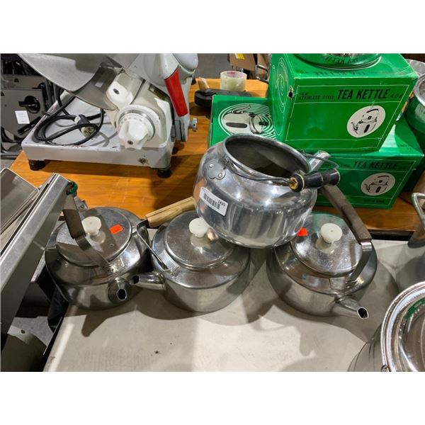 Lot of 4 Stainless Steel Stovetop Kettles