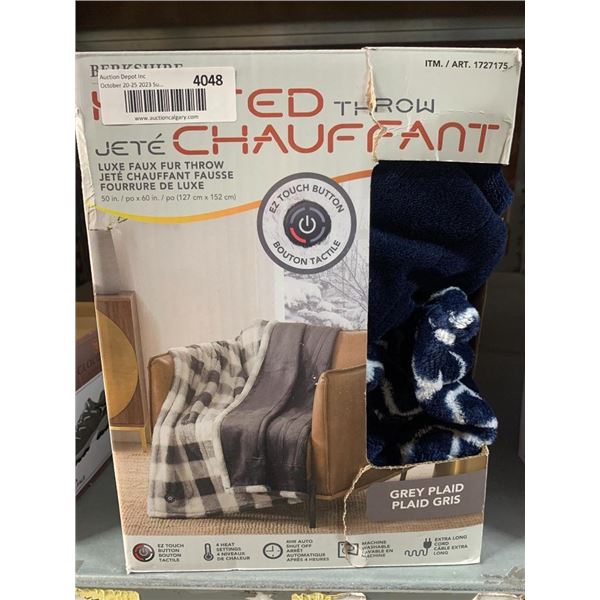 Grey plaid heated throw