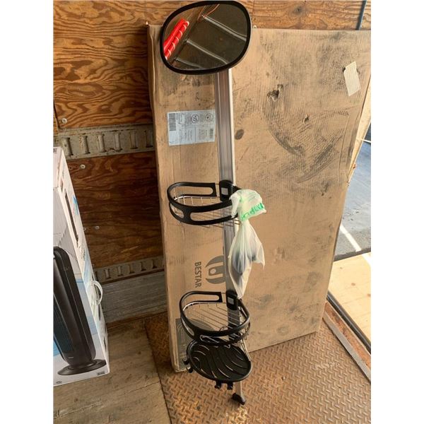 Corner unit shower caddy with mirror