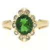 Vintage 14k Yellow Gold 1.15 ctw Green Tourmaline Solitaire & Diamond Halo Ring