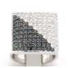 Large 18k White Gold 3.60 ctw Black & White Diamond Square Cushion Ladies Ring