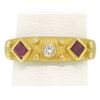 Image 2 : 14k Yellow Gold 0.55 ctw Square Blood Ruby Round Diamond Sandblasted Band Ring