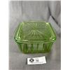 Image 2 : Nice Lidded Uranium Glass Dish 6"x 6" x 3" Tall. Small Chip On Inside Of Lidded Dish