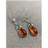 Image 2 : Vintage Sterling Silver 925 Baltic Amber Statement Dangle Hook Earrings - 2" Drop - Marked & Tested