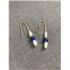 Image 2 : 14k Yellow Gold Pearl Lapis Lazuli Beaded Earrings - Simple & Elegant - Marked & Tested