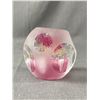 Image 1 : Art Glass Faceted Paperweight Clear And Frosted Bullicante Bubbles Gold Pink