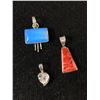 Image 1 : 3 Vintage Sterling Silver Pendants 13.8 Grams Opaline Opalite, CZ, Red Stone  - All Marked & Tested