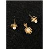 Image 1 : 10K Yellow Gold Pearl Teardrop Shaped Earrings & Small Pearl Flower Pendant - Marked & Tested