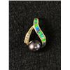 Image 1 : Huge 14K Gold Diamond 11mm Pearl Opal Inlay Slider Pendant 5.2  Grams 1  1/8" X 3/4" - Marked & Test