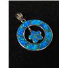 Image 2 : Solid 925 Sterling Silver Inlaid Blue Opal Circle Hanging Flower Pendant 12.2Grams 1 3/4" X 1  5/16"