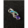 Image 2 : Solid 925 Sterling Silver Amethyst Opal Inlay Pendant 5.1 Grams 1  1/8"  - Marked & Tested